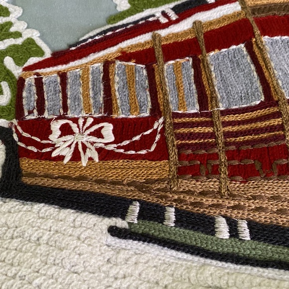 Pottery Barn Winter Wonderland Snow Streetcar Sleigh Crewel Lumbar Pillow Cover - Picture 8 of 16